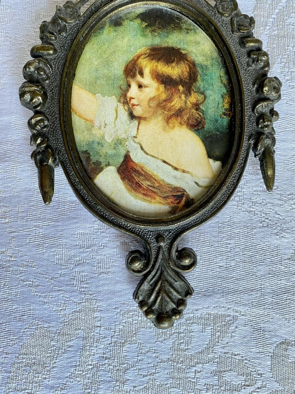 Vintage Small Metal Frame with Girl Print